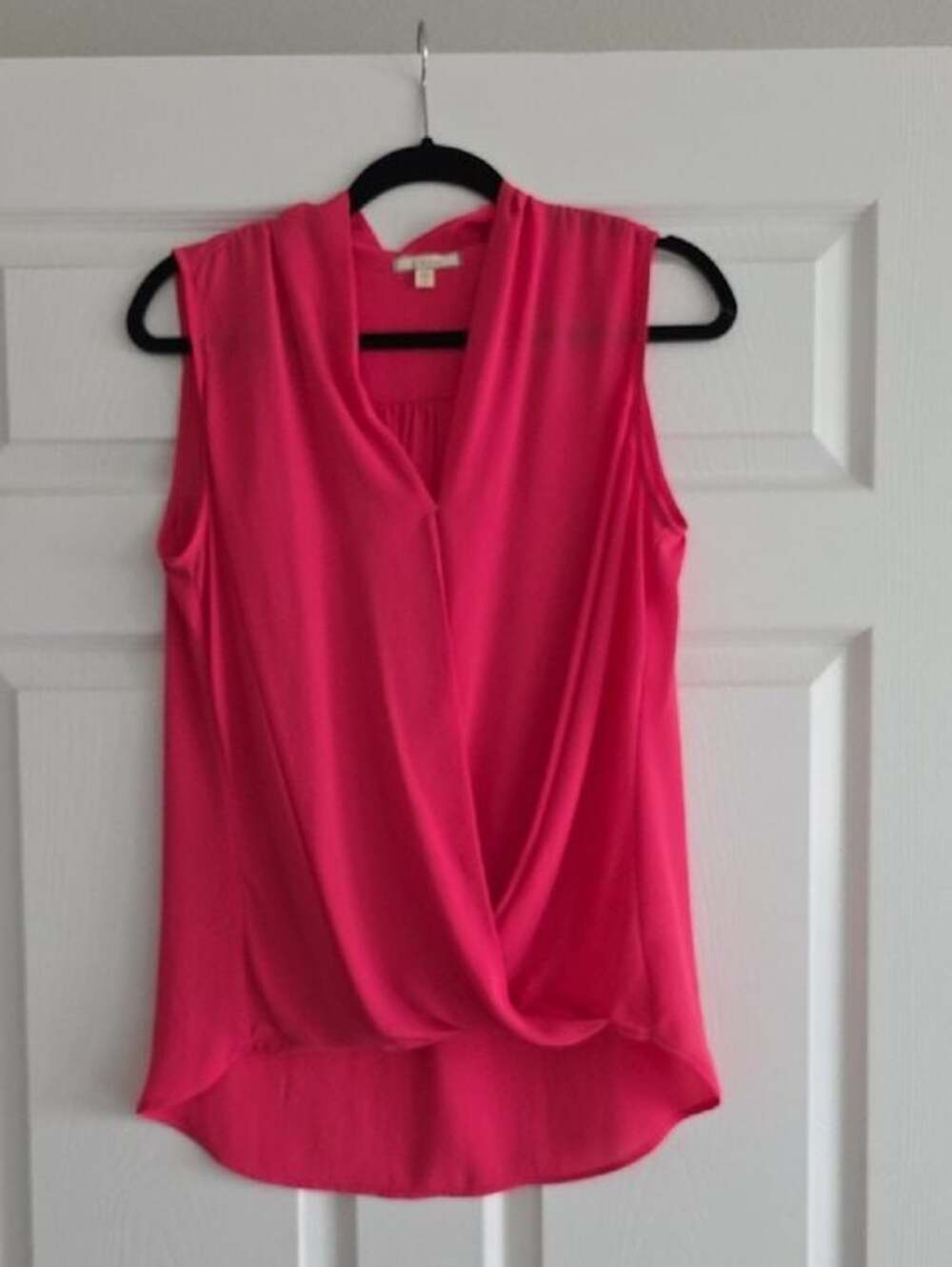 Pleione Hot Pink Sleeveless Draped V-Neck Summer Tank